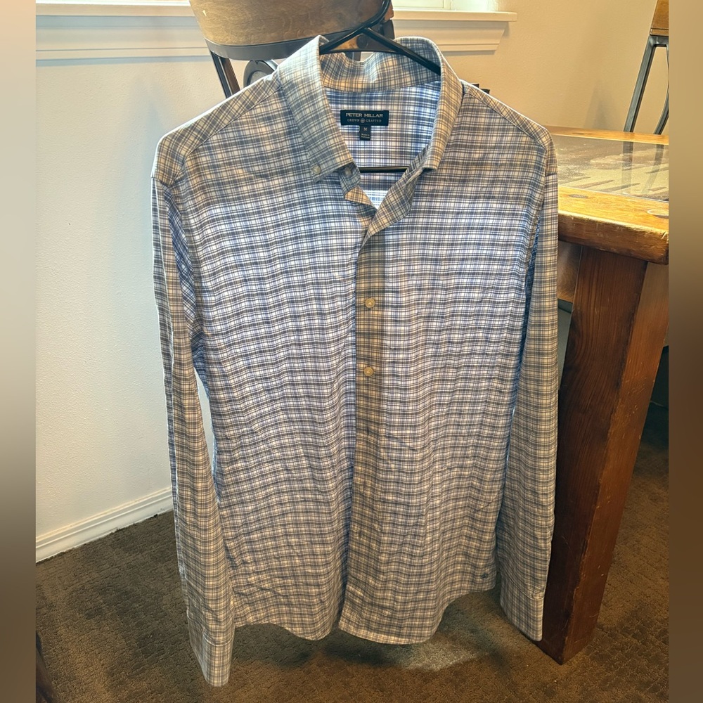 Peter Millar Men's Blue Plaid Button-Down Shirt